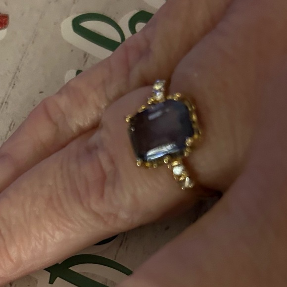 ♥️Ring Emerald Cut Center,Blue stone,White rounds SEMI PRECIOUS STONES,18KTSTS - Picture 5 of 9